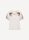 Floral Embroidered Ruffle Sleeve Cotton Top, White, large