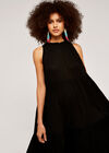 High Ruffle Neck Dress, Black, large