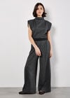 Mini Dogtooth Soft Wide Leg Trousers, Dark Grey - Charcoal, large