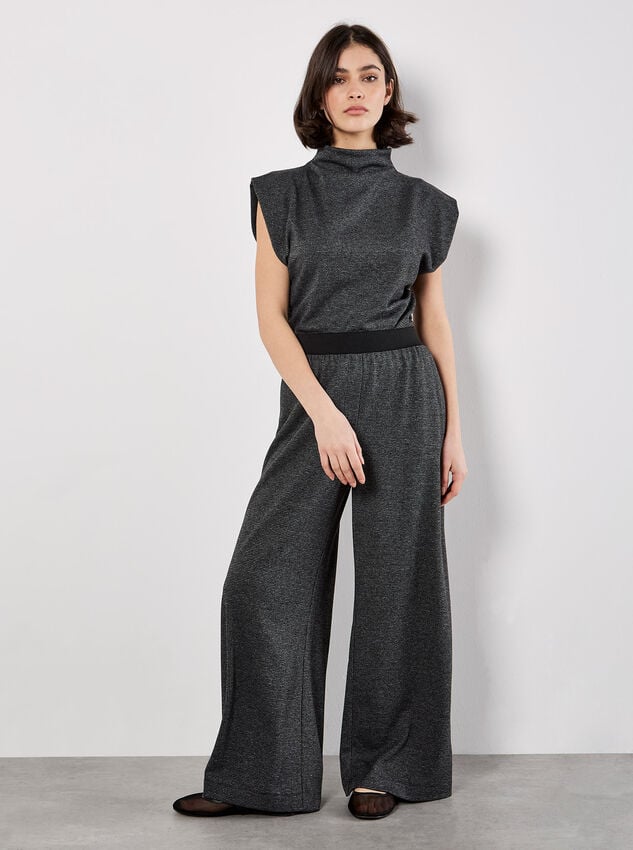 Mini Dogtooth Soft Wide Leg Trousers, Dark Grey - Charcoal, large