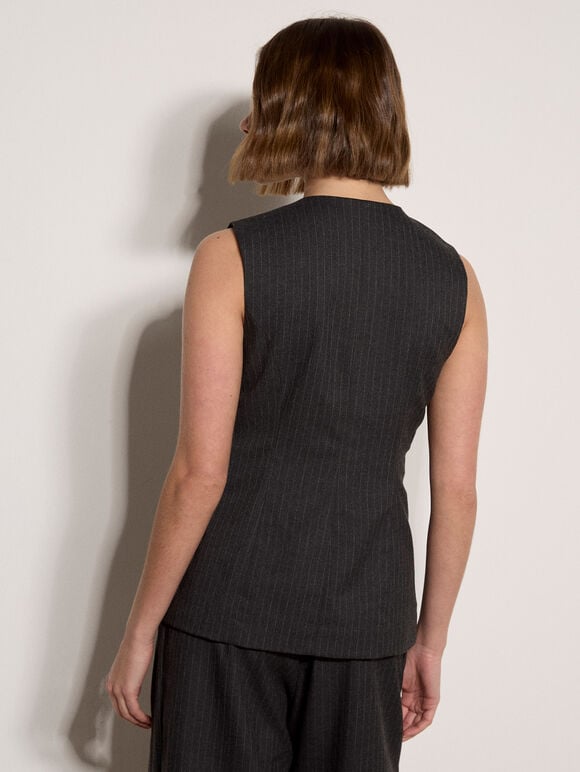 Oversized Pinstripe Waistcoat, Dark Grey/Charcoal, large