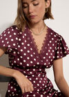Polka Dot Satin Midi Dress, Plum, large