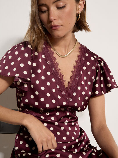 Polka Dot Satin Midi Dress