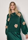 Applique Flower Chunky Knit Jumper, Green, large