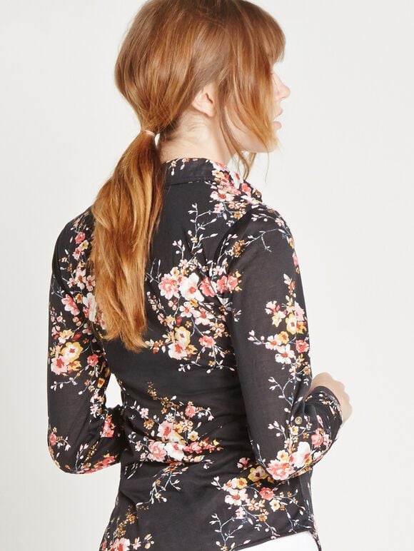 Oriental Blossom Lace Trim Shirt, Black, large