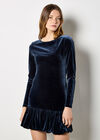 Velvet Bodycon Bubble Hem Mini Dress, Navy, large