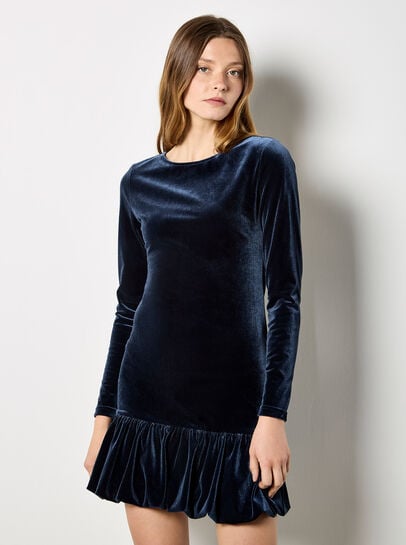 Velvet Bodycon Bubble Hem Mini Dress