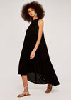 High Ruffle Neck Dress, Black, large