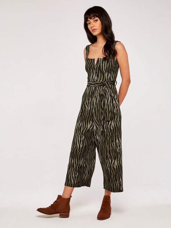 Zebra Print Jumpsuit, Khaki, large