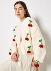 Chunky Knit Cherry Cardigan, Cream, large