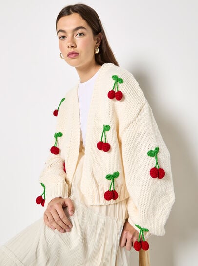 Chunky Knit Cherry Cardigan