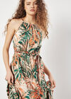 Tropical Leaf Satin Maxi Dress, Khaki, large