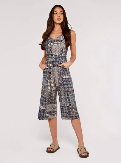 Patchwork Tile Cullotte Jumpsuit