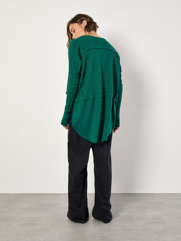 Waffle Jersey Layered Top, Green, large