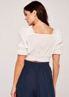 Embroidered Shirred Crop Top, White, large