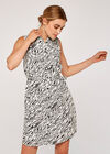 Zebra Sleeveless Shirt Dress, White, large