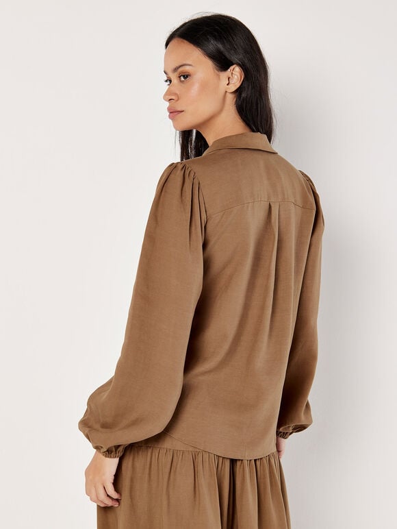 Balloon Sleeve Blouse, Brown, large