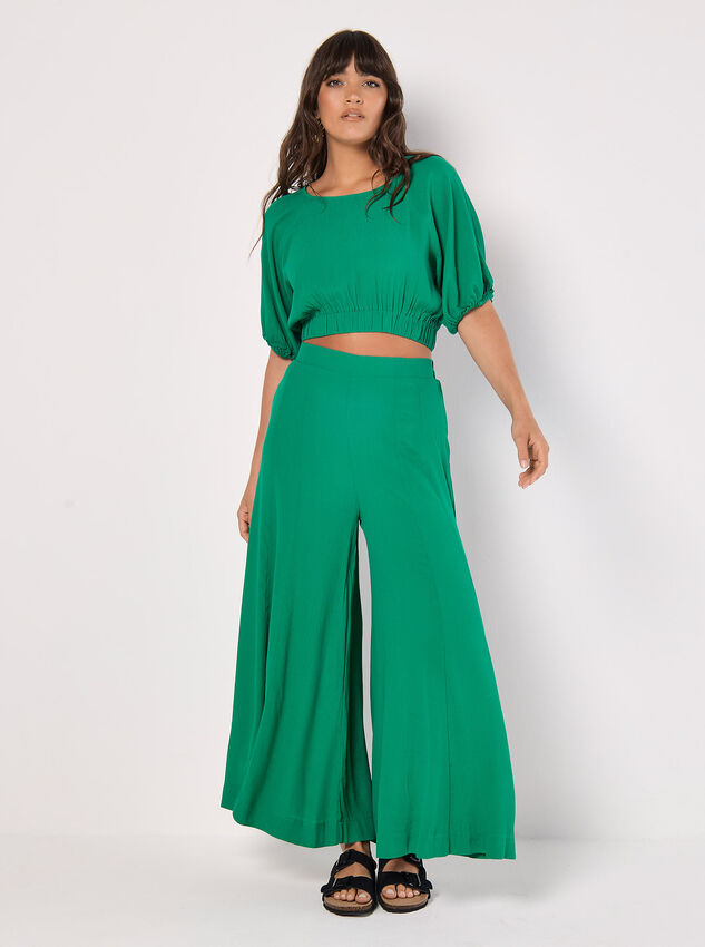 Cropped Textured Palazzo Trousers, Green, large