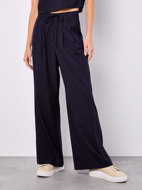 Pinstripe Wide Leg Tailored Trousers