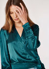 Textured Satin Wrap Top, Teal, large