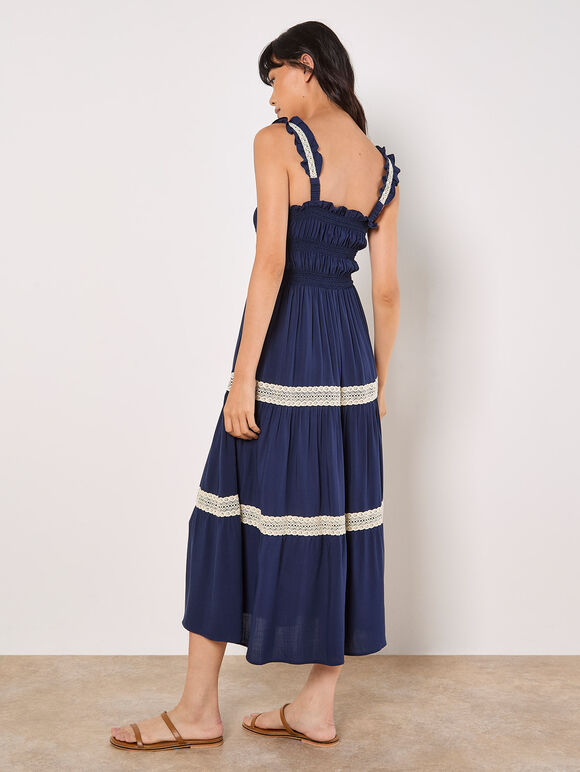 Crochet Lace Tiered Midi Dress, Navy, large