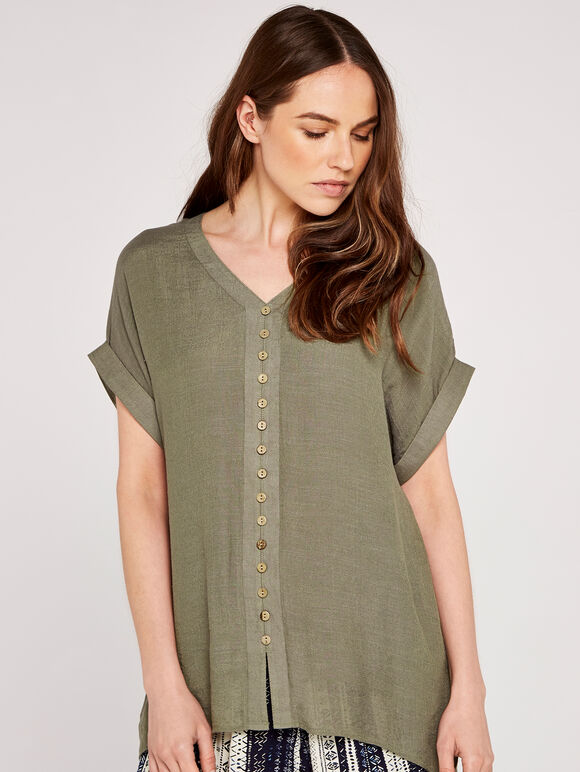 Button Down Top, Khaki, large