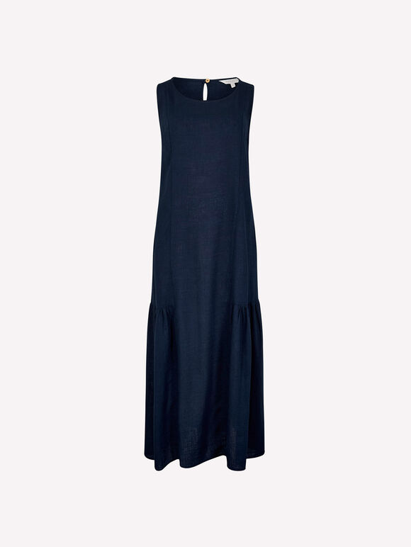 Pleat Detail Trapeze Midi Dress, Navy, large