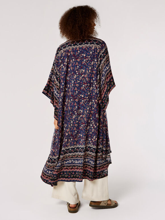 Folk Floral Longline Kimono, Rot, groß