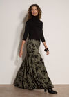 Floral Silhouette Crepe Midi Skirt, Khaki, large