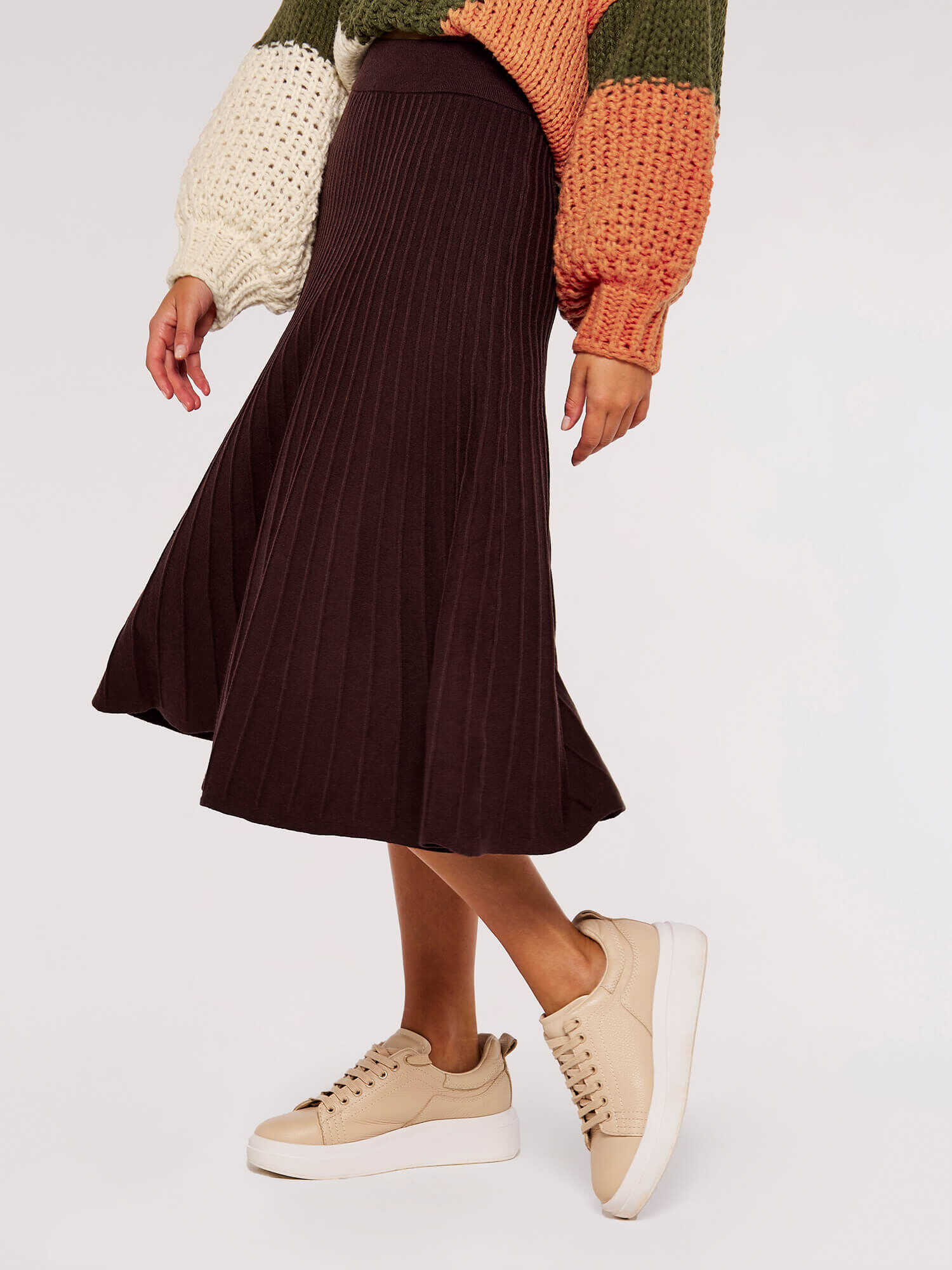 Brown midi deals skirt