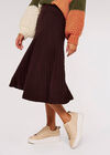 Pleated Midi Skirt, Brown, large