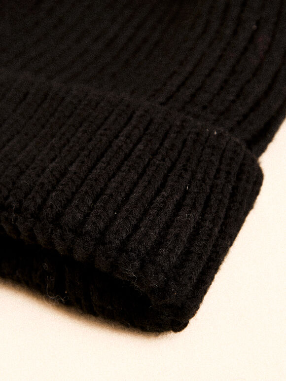 Classic Ribbed Knit Beanie Hat, Black, large