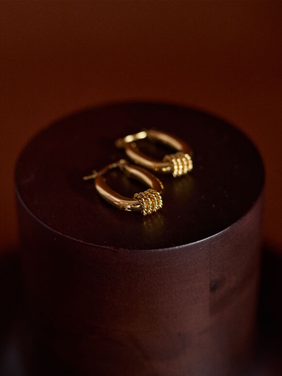 Gold Tone Oval Hoop Earrings, Gold, large