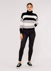 Ribbed Colour Block Stripe Jumper, Black, large