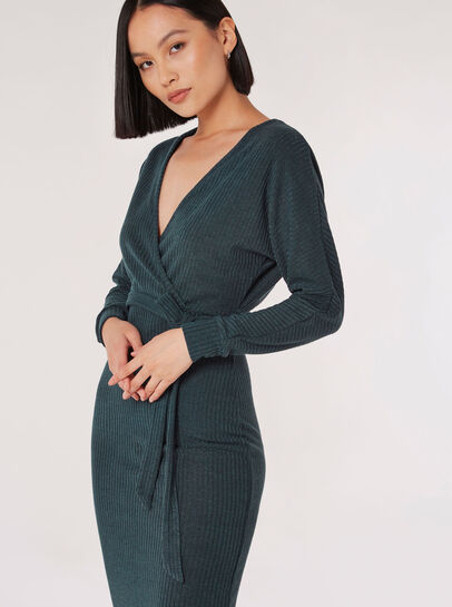 Rib Knit Wrap Midi Dress