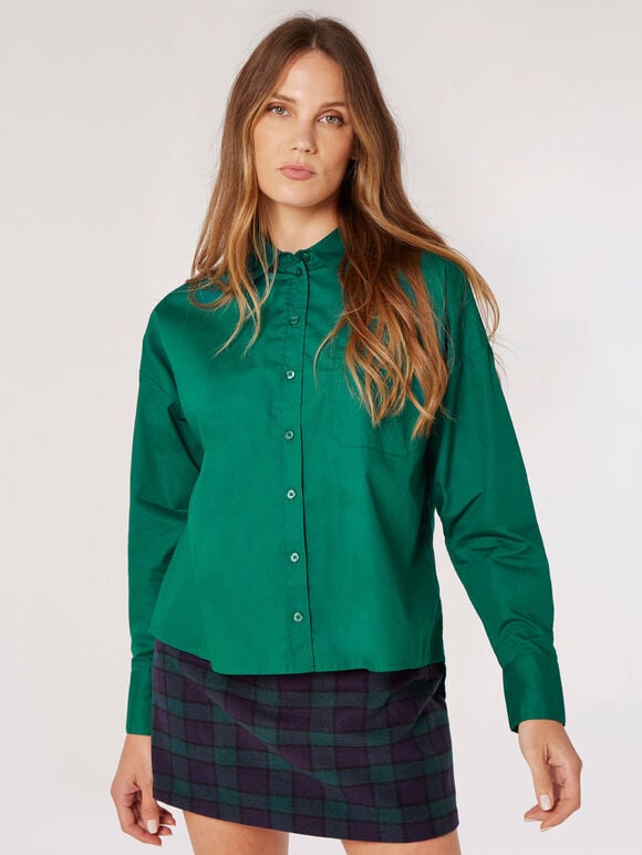 Oversized Cotton Poplin Shirt, Green, large