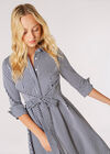 Cotton Stripe Shirt Mini Dress, Navy, large