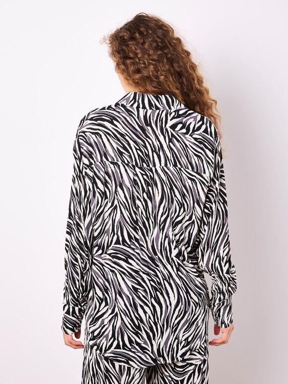 Zebra Print High-Low Shirt, Stone, large