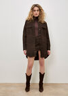 Leopard Print Denim Mini Skort, Brown, large