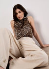 Textured Satin Leopard Print Top, Stone, large