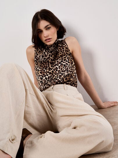 Textured Satin Leopard Print Top