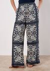 Scarf Print Flare Trousers, Navy, large