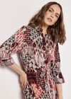 Patchwork Ikat Shirt Mini Dress, Burgundy, large