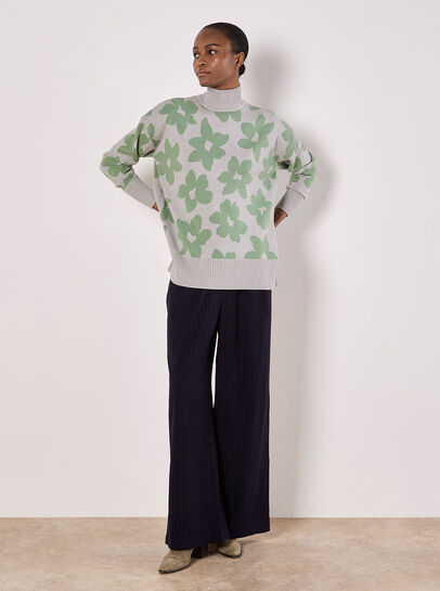 Flower Oversized Mock Neck Jumper