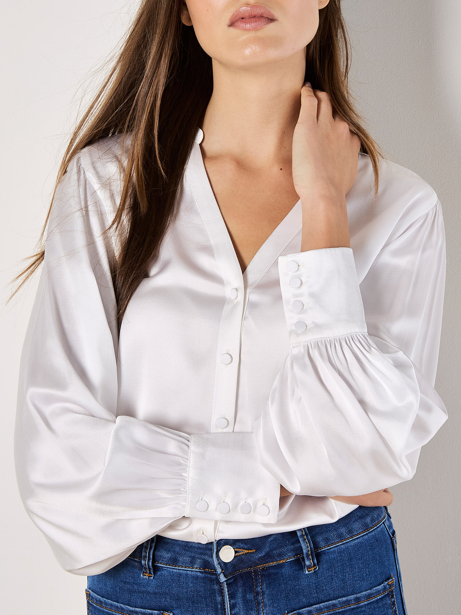 I Sさま専用　L'AUBE BLANC Raffle Satin Blouse Raffle Satin Blouse – L'AUBE BLANC