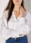 Balloon Sleeve Satin Blouse, White, large