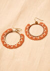 Beaded Hoop Earrings, Coral, large