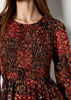 Ikat Patchwork Smocked Chiffon Midi Dress, Burgundy, large