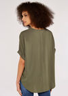 Chevron V Neck Top, Khaki, large