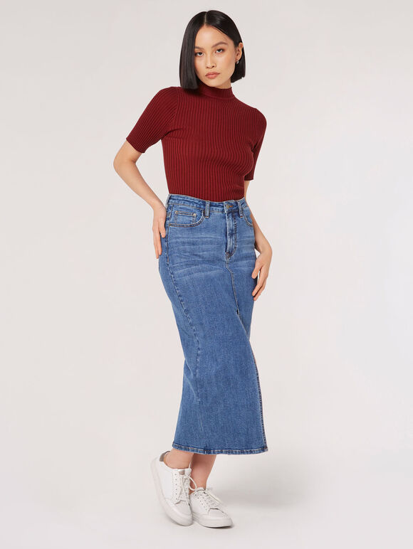 Ribbed Knit Top, Burgundy, large